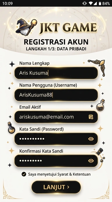 Tampilan halaman daftar jktgame