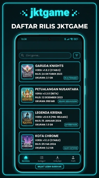 Tampilan riwayat versi jktgame